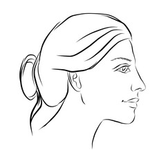 Hand drawing, sketch. Profile of a girl with lines. Vector illustration