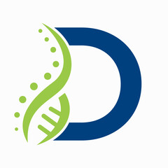 DNA Spiral Logo On Letter D For Healthcare Sign Vector Template