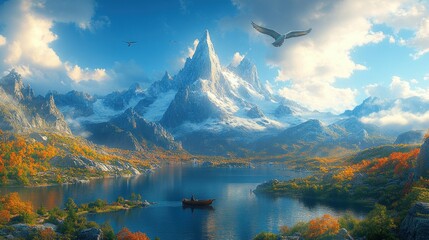 Majestic Mountain Lake: A Serene Autumn Landscape