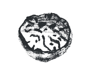 Hand drawn nutmeg illustration, bakery spice symbol, nutmeg seed sign. Cahrcoal sketch, natural flavoring doodle, organic flavouring drawings. Fragrant nutmeg drawing for label, banner design.