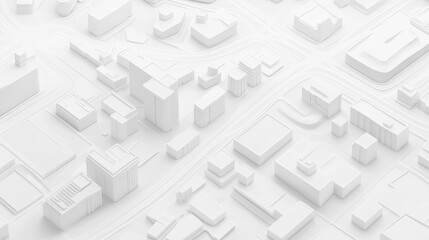 3d render of white map scene with city roads buildings top view isometric perspective