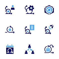 Scrum icon set. Bold style. Duotone colors. agile, product, scrum, sprint, planning, agile team