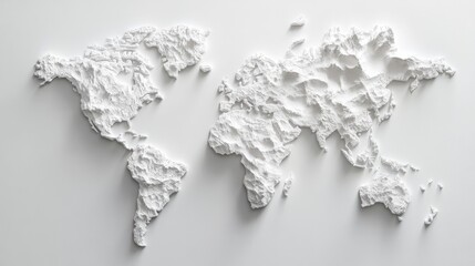 Obraz premium 3D World Map, Intricate white 3D world map with detailed textures and shadows, Global Representation.
