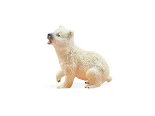 Fotobehang Ijsbeer miniature polar bear baby toy white background  © Adi