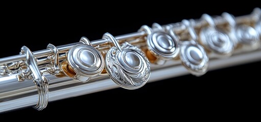Obraz premium Close-up of a Silver Flute's Intricate Details