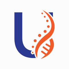 DNA Spiral Logo On Letter U For Healthcare Sign Vector Template
