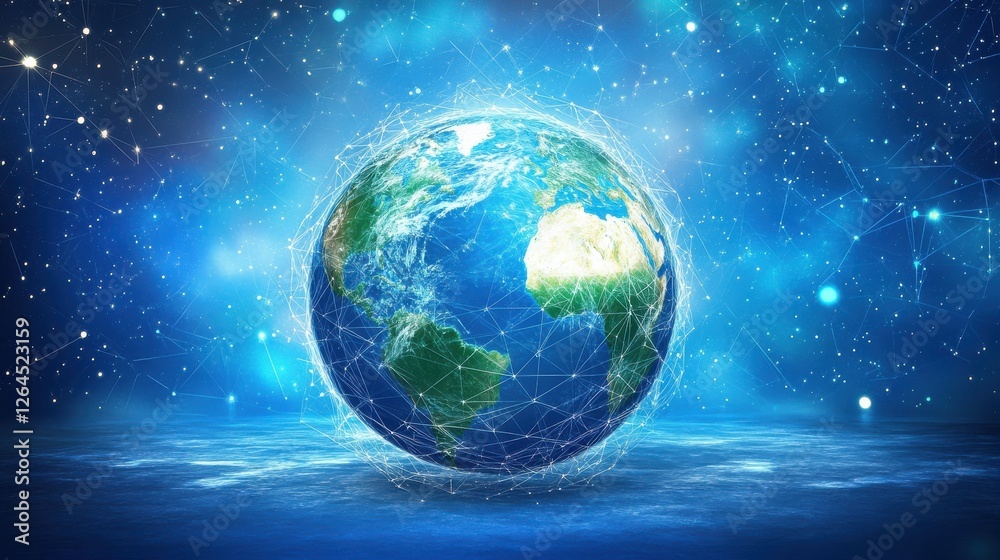 Aufkleber technology image of globe. abstract polygonal shapes. background with connecting dots and lines. gra