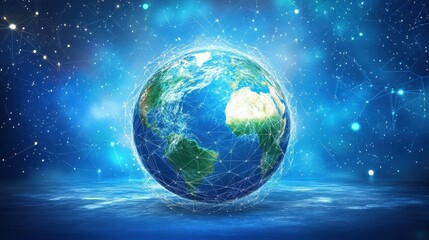 Fototapeta premium Technology image of globe. Abstract polygonal shapes. Background with connecting dots and lines. Graphic concept for your design