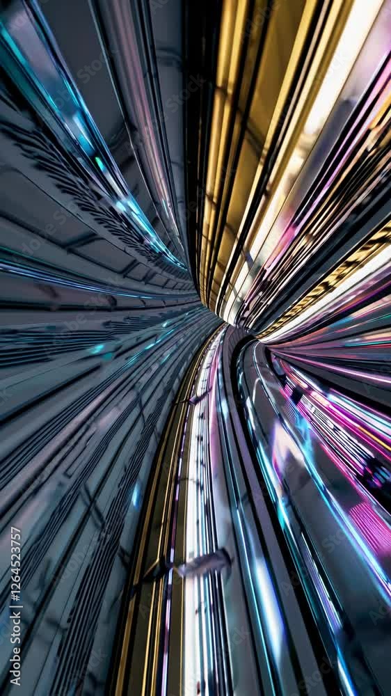 Poster Futuristic tunnel with glowing golden triangular frames