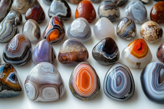 Agate Geode. Polished Gemstone Rock with Banded Grey Stripes