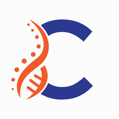 DNA Spiral Logo On Letter C For Healthcare Sign Vector Template