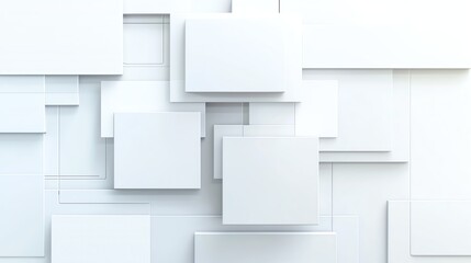 Abstract white geometric background with layered square shapes creating a minimalist 3D texture.