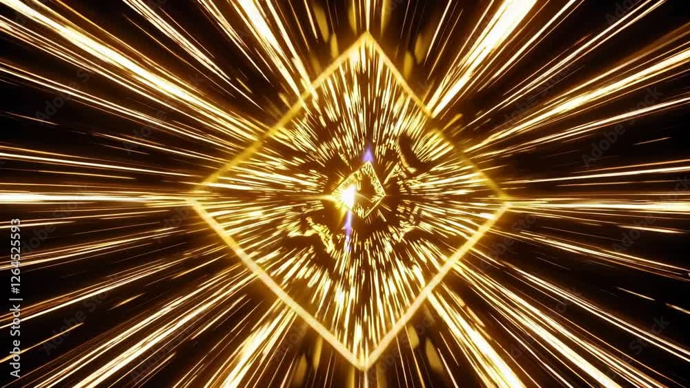 Poster Futuristic tunnel with glowing golden triangular frames