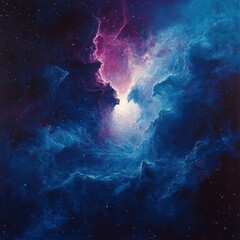 Fototapeta premium Vivid Cosmic Nebula with Deep Blues and Purples in Galactic Space