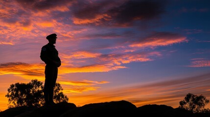 Anzac Day Soldier Silhouette at Sunrise. Symbol of Love and Freedom