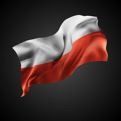 Poland, vector 3d flag with waves on a black background