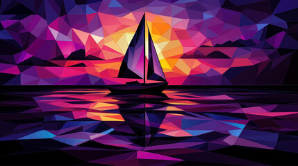A picturesque silhouette of a sailboat against a stunning colorful sunset, radiating tranquility and adventure, capturing the essence of wanderlust and the beauty of nature.