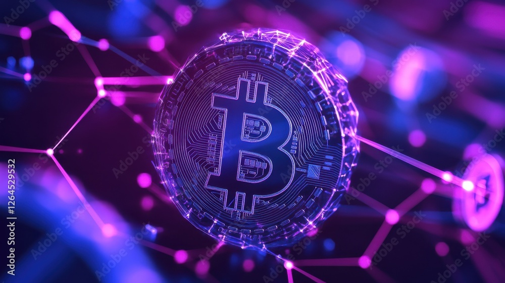 Poster blockchain technology futuristic hud ultraviolet background with world globe and blockchain polygon 