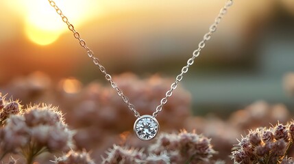 Fototapeta premium Elegant and Minimalist Necklace Gently Accentuating the Bare Collarbone Against a Soft Focus and Chic Background Showcasing a Refined and Understated Jewelry Design with a Light and Airy Feel