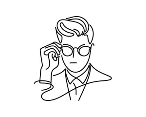 minimal line art cartoon logo design vector illustration.