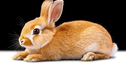 Obraz premium Cute rabbit resting on white surface indoor setting animal photography soft lighting close-up view adorable concept