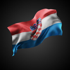 Croatia, vector 3d flag with waves on a black background