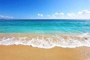 Fototapeta premium Relaxing waves on tropical beach coastal paradise photography clear blue skies panoramic view nature's serenity