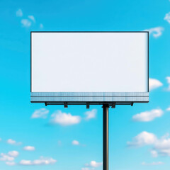 Blank billboard against bright blue sky with clouds