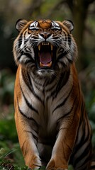 Majestic tiger on the prowl. This image captures the raw power and beauty of a tiger. A wildlife icon full of life and energy. Generative AI