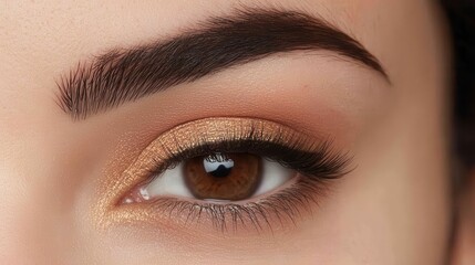Obraz premium Eyebrow fashion thick enhancement concept. Closeup of a Woman s Eye with Elegant Makeup and Styled Eyebrows