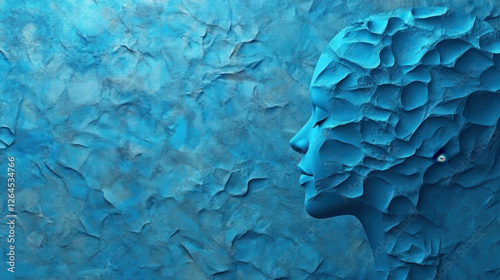 Poster man profile silhouette with abstract polygonal brain on blue background. artificial intelligence and