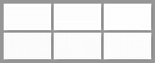 Set of 16:9 lined and grid notebook paper with margins backgrounds, includes 3 line spacing variations and 3 grid sizes. Light gray lines on white base.