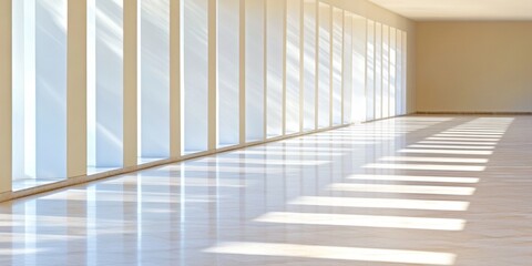 Obraz premium Long Row of White Columns in an Empty Room with Marble Floor