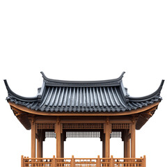 Fototapeta premium 3D rendering of a Japanese black tile roof on top of a wooden pavilion on a white background