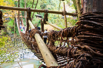 Iya valley and Kazurabashi vine bridge in Tokushima prefecture, Shikoku, Japan. 