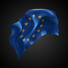 European Union, vector 3d flag with waves on a black background