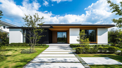 シンプルな日本の平屋住宅、戸建て住宅