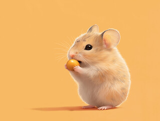 Hamster Holding Sunflower Seed Mid-Bite on Pale Orange Background &mdash; Adorable Pet Close-Up

