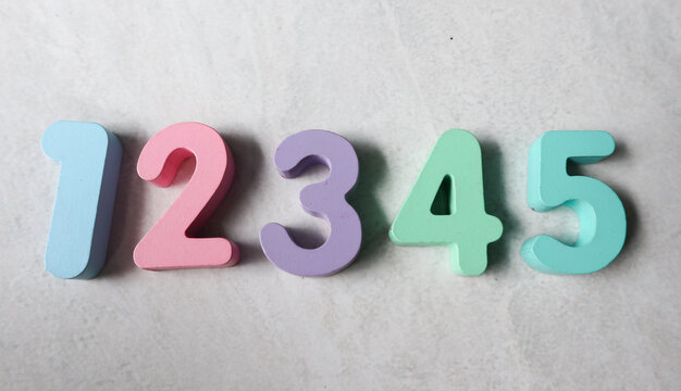 Colorful wooden Number Set on grey background