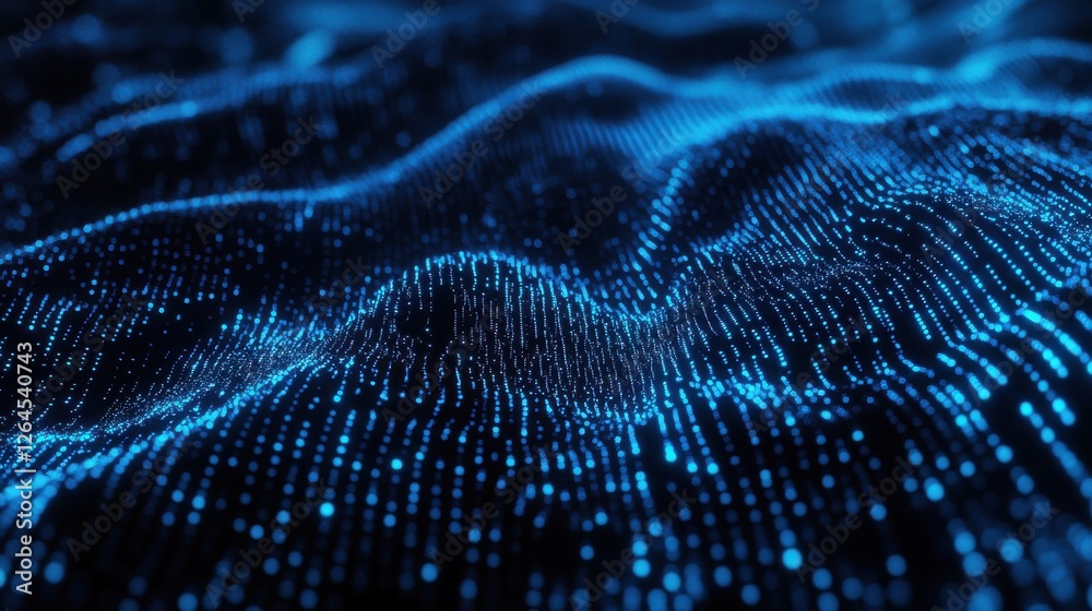 Poster technology, future, programming and matrix - black blue binary system code background