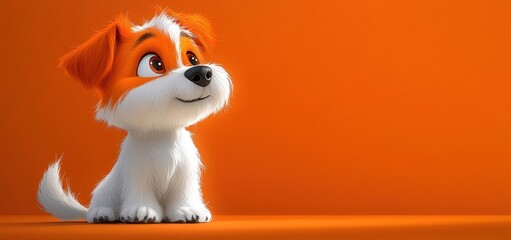 Adorable 3D Rendered Puppy: Orange Background