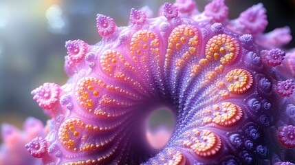 Obraz premium Close-up of a vibrant, spiraled marine organism showcasing intricate patterns and colors