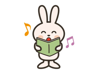 楽譜を見ながら歌うかわいいうさぎさんのイラスト