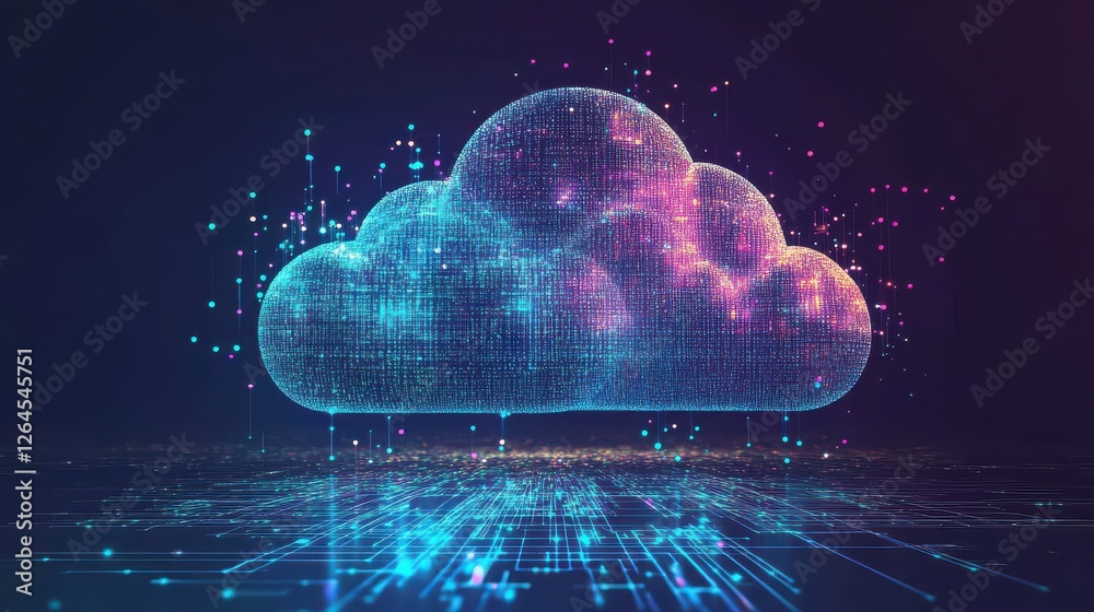 Poster big data transfer concepts in internet. abstract virtual stream. flowing digital code. storage cloud
