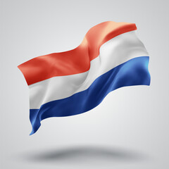 Netherlands, vector 3d flag with waves on a white background
