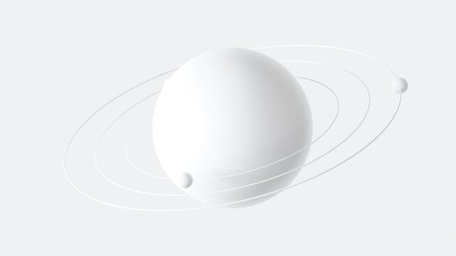 3d looping animation of a rotating white orbits around the white planet, Geometry shape