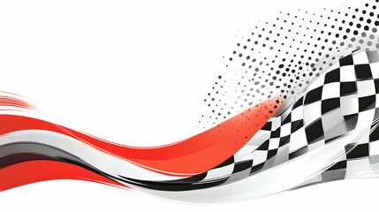 Abstract racing background featuring a checkered flag and dynamic red and white wave design. Ideal for sports, speed, and competition themes.