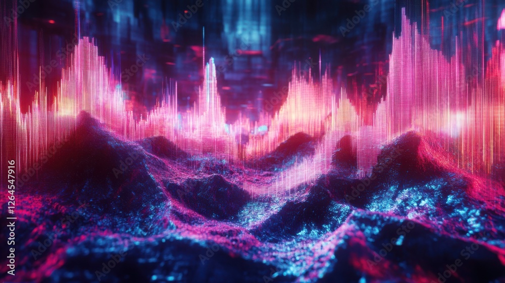Poster futuristic 3d render of abstract sound wave visualization with high tech flow line waves background,
