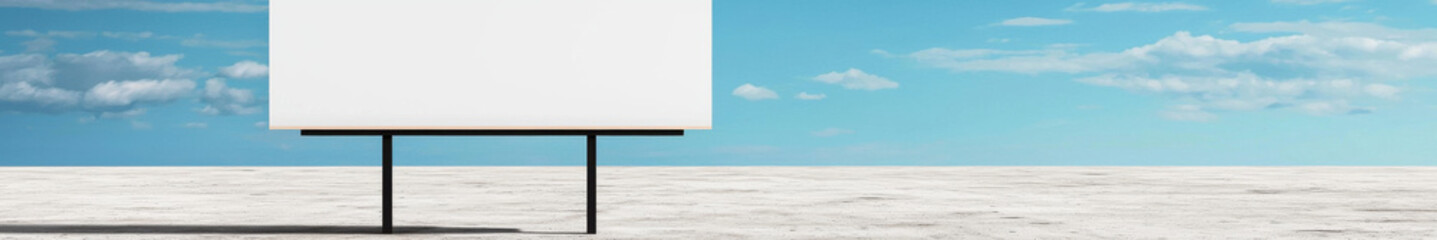 Fototapeta premium Minimalist white billboard on concrete surface under bright blue sky