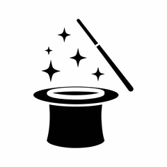 Magician Hat and Wand silhouette Vector Design.